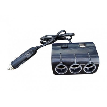 roztrojka do zapalovače, 2x USB + vypínač, kabel